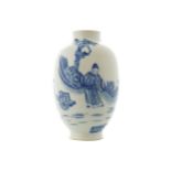 CHINESE QING PERIOD BLUE AND WHITE VASE of baluster form, depicting a scholar in a