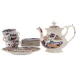 EARLY NINETEENTH-CENTURY IMARI DECORATED PART TEA SET Comprising: 1 teapot, 1 plate, 6 saucers, 6