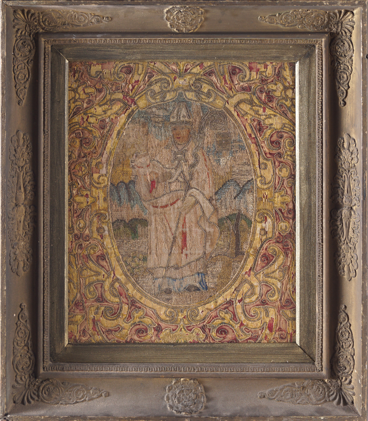 LATE SIXTEENTH-CENTURY/EARLY SEVENTEENTH-CENTURY FRAMED ECCLESIASTICAL EMBROIDERYSilk and gold