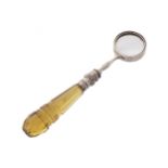 GEORGIAN SILVER MAGNIFYING GLASS with amber cut glass handle13 cm. high; 2 cm. wide