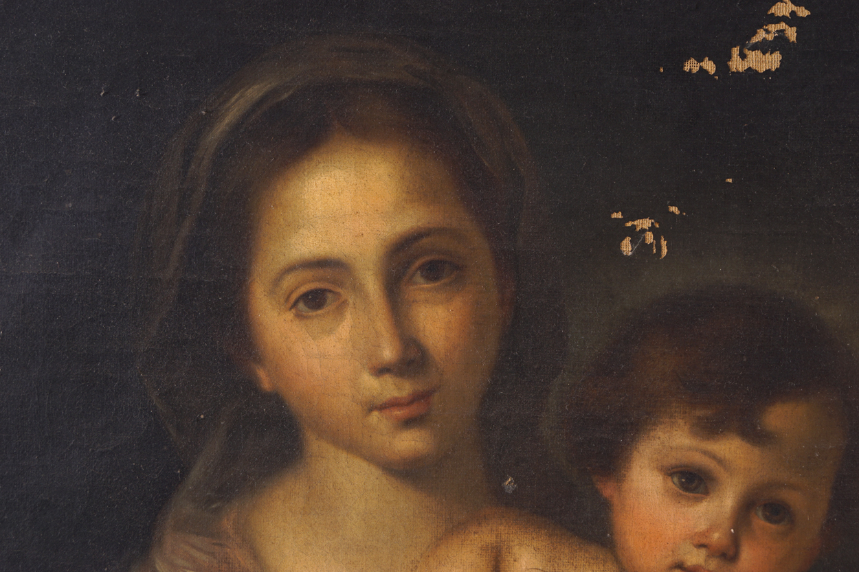 AFTER BARTOLOMÉ ESTEBAN MURILLO (SPANISH, 1617-82)Madonna and childOil on canvasEnclosed in a gilt - Image 4 of 7