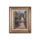 GAI LAYORSt. Ives street scene Signed oil on board, enclosed in a gilt frame44 x 34 cm.