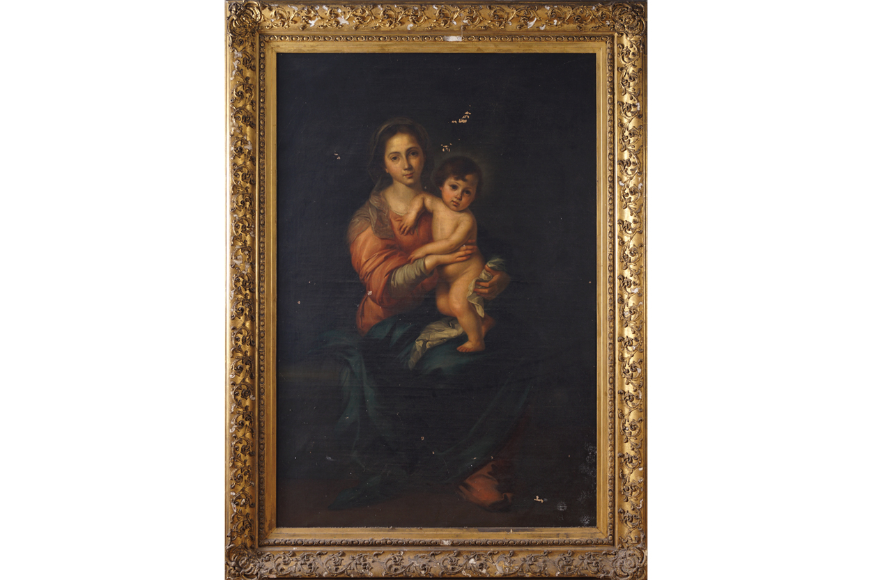 AFTER BARTOLOMÉ ESTEBAN MURILLO (SPANISH, 1617-82)Madonna and childOil on canvasEnclosed in a gilt - Image 2 of 7