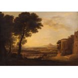 GEORGE BARRET, RA (IRISH, 1730-84)A classical Italianate landscape with figures in the foregroundOil