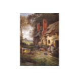 PIERRE TOUSSAINT FRÉDÉRIC MIALHE (1810-81)Figures outside a cottageOil on canvasSigned lower-