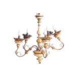 EARLY TWENTIETH-CENTURY PARCEL GILT CHANDELIER of five scroll arms64 cm. high; 60 cm. diameter