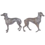 TWENTIETH-CENTURY FRENCH SCHOOL Pair of large bronze whippets, each standing proudly Provenance: The