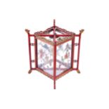 NINETEENTH-CENTURY CHINESE RED LACQUERED HALL LANTERN with painted glazed panelled sides,