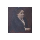 VICTORIAN PAINTED PHOTOGRAPH Portrait of a woman seated Enclosed in a velvet an gilt frame