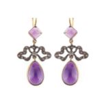 ANTIQUE 18 CT. AND WHITE GOLD AMETHYST AND DIAMOND EARRINGS Provenance: The Maureen O'Hara