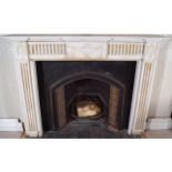 GEORGE III STYLE WHITE MARBLE FIREPLACE with Sienna marble inset frieze and pillars 128 cm. high;