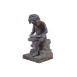 TWENTIETH-CENTURY BRONZE SCULPTURE Young girl seated on steps, reading a book 55 cm. high