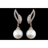 18 CT. SOUTH SEA PEARL AND DIAMOND DROP EARRINGS Provenance: The Maureen O'Hara Collection