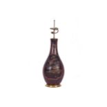 NINETEENTH-CENTURY JAPANESE LACQUERED VASE STEMMED TABLE LAMP of bottle form, decorated with