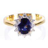 18 CT. YELLOW GOLD NATURAL SAPPHIRE AND DIAMOND RING Sapphire weight approximately 1.5 ct.;