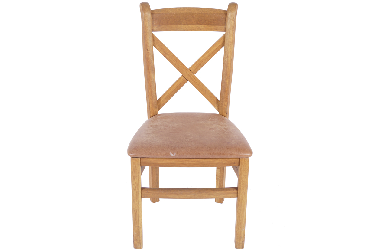 SIX OAK DINING CHAIRS Willis & Gambier each with a trellis splat back Provenance: The Robinson