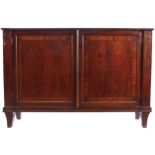 REGENCY PERIOD MAHOGANY AND EBONY STRING INLAID DWARF SIDE CABINET the rectangular top above two