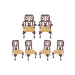 SET_OF_SIX MAHOGANY CHIPPENDALE STYLE DINING CHAIRS each with an inverted pierced fan back and a