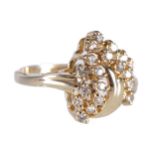 14 CT. YELLOW GOLD AMERICAN DIAMOND CLUSTER RING Diamond weight approximately 1.20 cts.