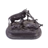 AFTER MOIGNIEZ Study of cattle, Twentieth-century bronze sculpture 32 cm. high; 50 cm. wide