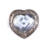 STERLING SILVER HEART SHAPED AQUAMARINE AND CUBIC ZIRCONIA RING Provenance: The Maureen O'Hara