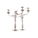 PAIR OF LARGE NINETEENTH-CENTURY SHEFFIELD PLATED CANDLESABRA each of two scroll arms, raised on