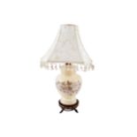 BRASS AND PORCELAIN VASE STEMMED TABLE LAMP with floral painted decoration 48 cm. high; 22 cm.