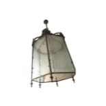 DUBLIN GEORGE III PERIOD BRASS HALL LANTERN of pentagonal form, with engraved panelled sides,