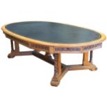 LARGE AESTHETIC REVIVAL OAK LIBRARY TABLE stamped Holland & Sons, London the expansive oval tooled