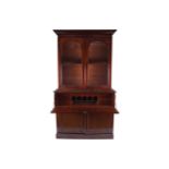 VICTORIAN MAHOGANY SECRETAIRE BOOKCASE the superstructure with a moulded crown above two glazed