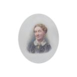 VICTORIAN PAINTED PHOTOGRAPH Oval portrait of a woman seated Enclosed in a velvet an gilt frame