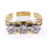 8 CT. VINTAGE THREE-STONE DIAMOND RING Diamond weight approximately 1 ct. Provenance: The Maureen