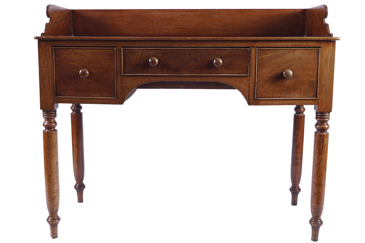 REGENCY PERIOD MAHOGANY WASH STAND the rectangular top below a 3/4 gallery rail above a series of