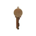 MAUREEN O’HARA’S DOOR KEY WITH GOLD DISC dated June 1st 1942 inscribed ‘To Maureen from Will’