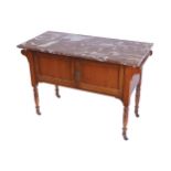 EDWARDIAN WALNUT WASH STAND the rectangular marble top, above two panelled doors, raised on turned