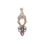 STERLING SILVER PENDANT set with amethyst, peridot, blue topaz, and garnets Provenance: The