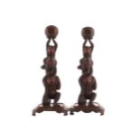 PAIR OF NINETEENTH-CENTURY JAPANESE BRONZE MONKEY STEMMED CANDLESTICKS 34 cm. high (2)