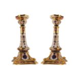 PAIR OF CROWN DERBY CANDLESTICKS 27 cm. high (2)