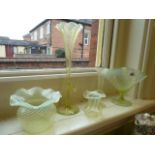 19th century Striated opalescent yellow glass vases (5)