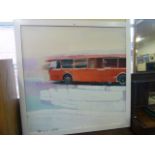 Large multi-media painting of London bus indistinctly signed - Conorado?? 63" x 63"
