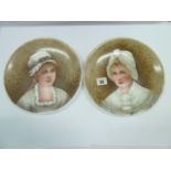 Victorian hand painted portrait plates signed and dated to reverse - Laurie H Peacock 1880 & 1883