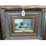 Pair of Victorian style gilt frame oil on board - Chickens