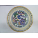 Poole pottery charger hand decorated with blue bird in floral design,