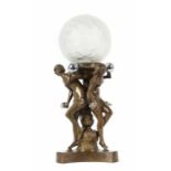 Tischlampe mit 3 Damenakten Frankreich, um 1910, Bronze, dreipassiger Stand mit sich verjüngendem