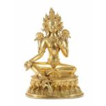 Padmapani Nepal, wohl Anfang 20. Jh., Bronze, vergoldet, Figur des auf doppeltem Lotussockel in