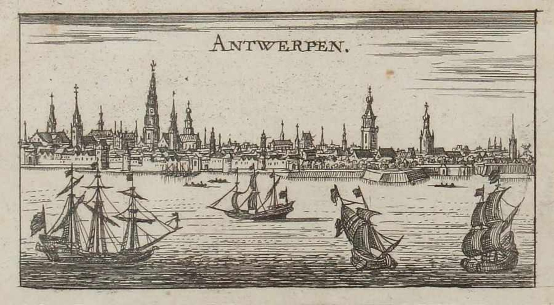 Riegel, Christoff 17./18. Jh.. "Antwerpen", Panorama der Stadt, im Vordergrund Segelschiffe, - Image 2 of 2