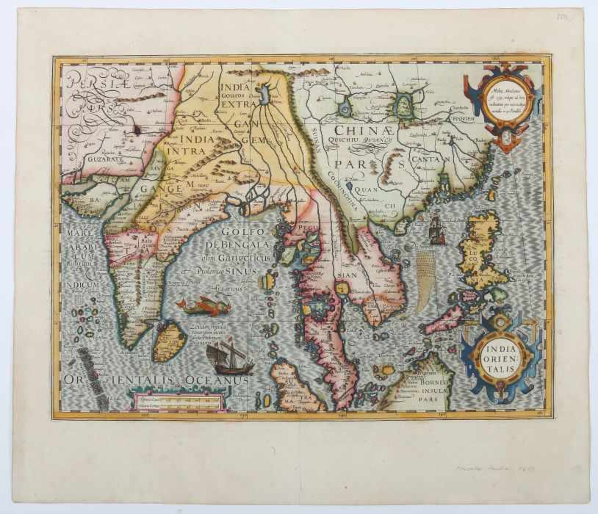 Mercator, Gerhard & Hondius, Jodocus, attr. 16./17. Jh.. "India Orientalis", umfasst Indien, China - Image 2 of 3