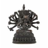 Lokeshvara im YabYum wohl Tibet/Nepal, spätes 19./Anfang 20. Jh., Bronze, dunkel patiniert,