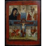 Mehrfelderikone Russland, 19. Jh., im Zentrum Kreuzigung Christi, rechts und links mit Maria und