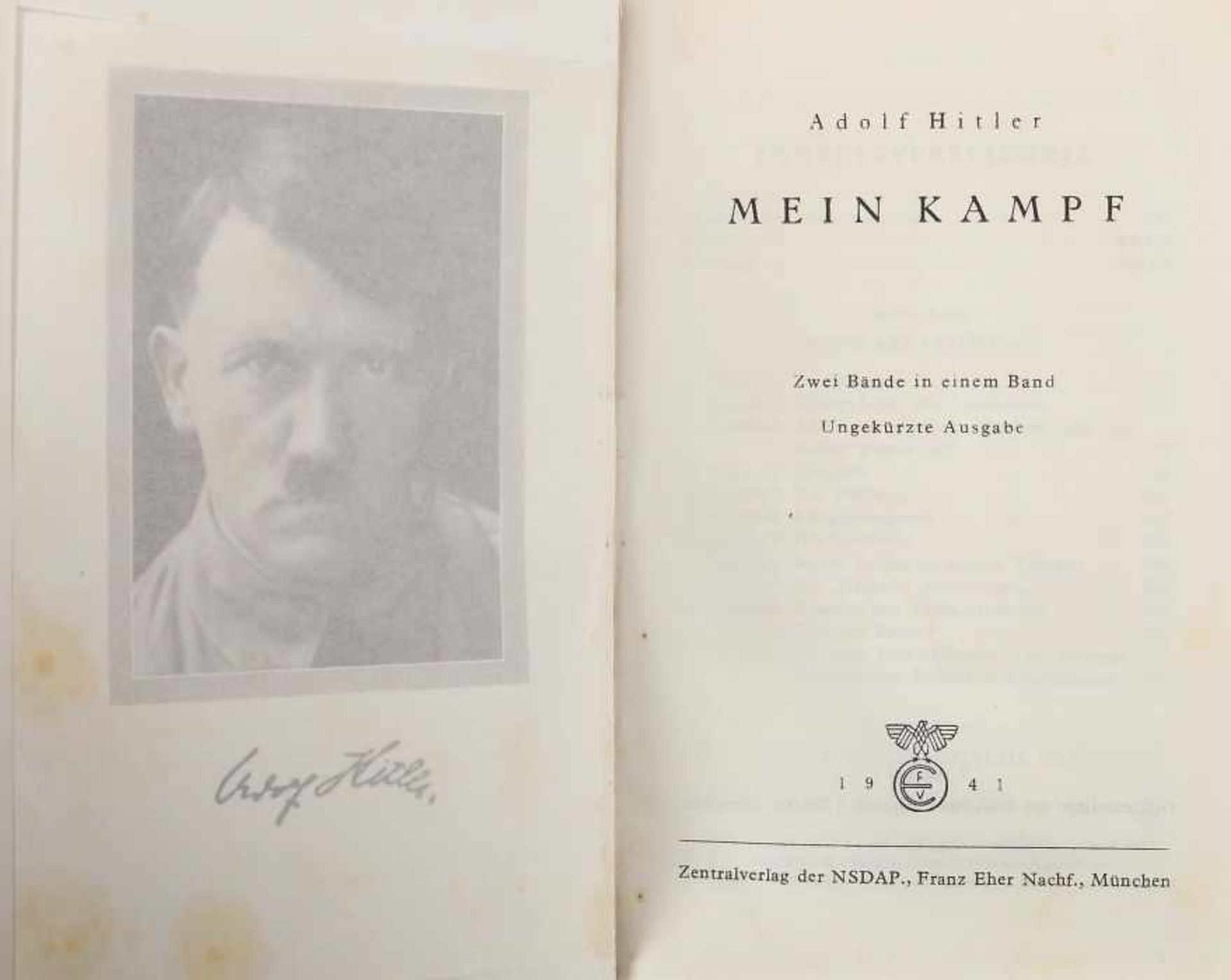 Hitler, Adolf Mein Kampf, München, Zentralverlag der NSDAP Eher, 1941, 7. Auflage, Fronitspiz, - Image 2 of 2